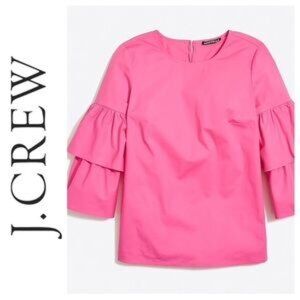 J. Crew Mercantile Tiered Bell Sleeve Cotton Blouse in Hot Pink